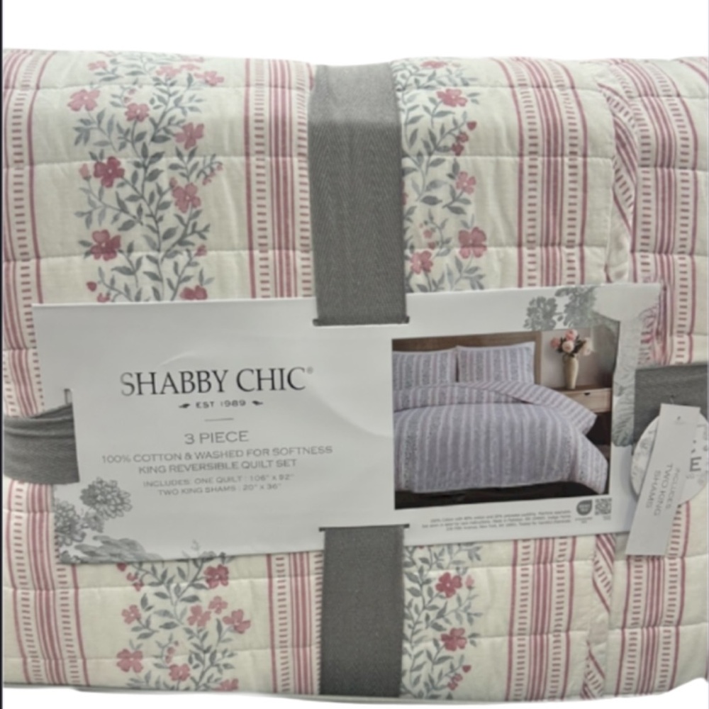 Shabby Chic King Cotton Reversible Floral Multicolor Quilt Set 106”x92”